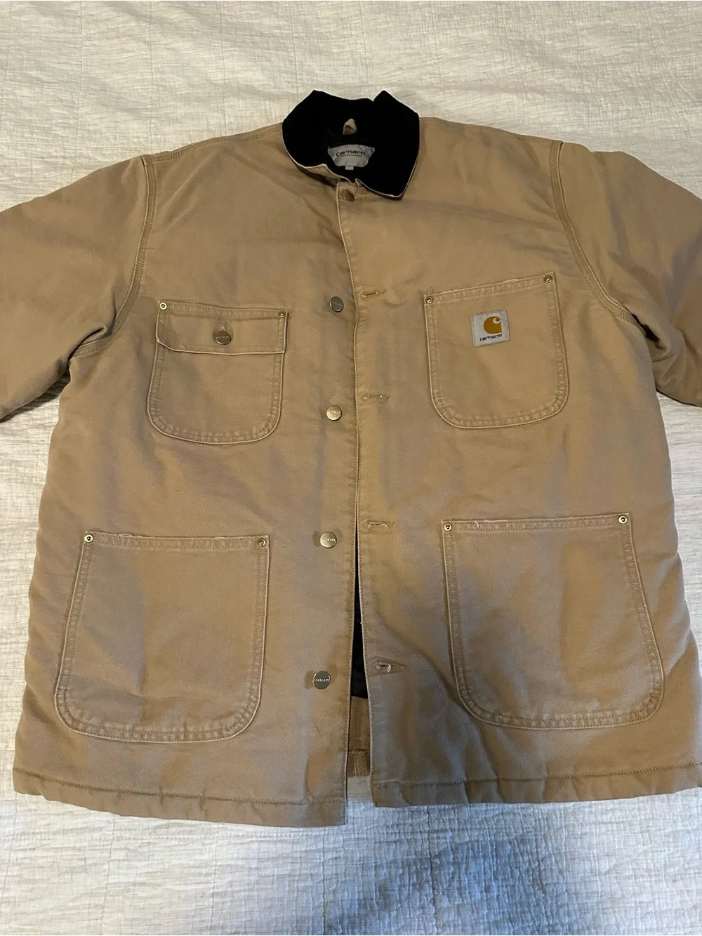 Carhartt WIP Tan Canvas Heavy Chore Jacket with Black Corduroy Collar